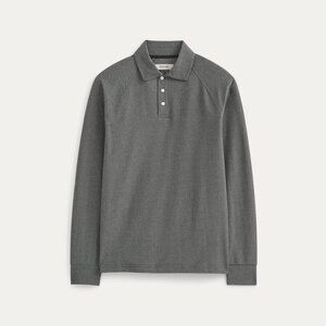 Everlane Men's Startup Raglan Polo Long Sleeve T-Shirt in Black Chambray, Large